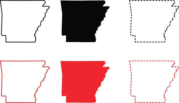 Set of Arkansas US State map silhouettes vector