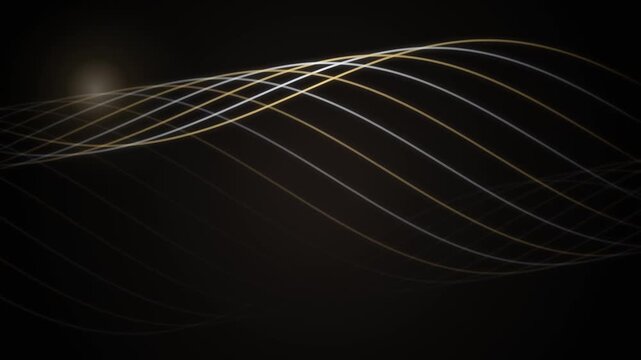 Abstract Glowing Golden and Silver Wave Lines Moving on a Deep Black Background Motion Graphics Loop