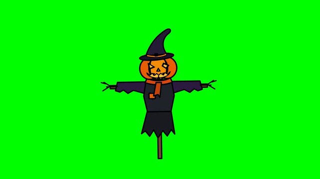 Halloween Scarecrow Character Animation on Green Screen Background