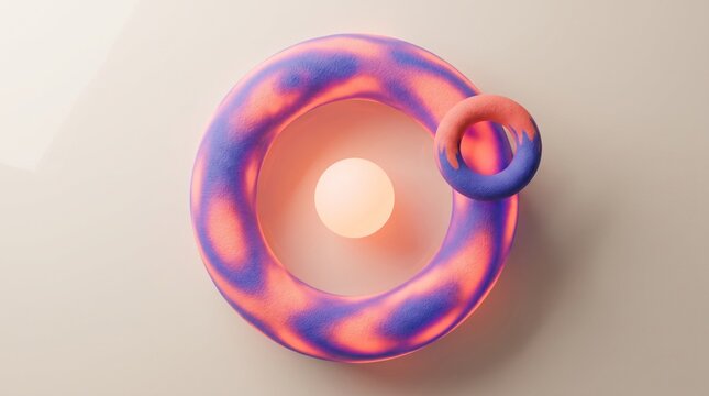 Glowing organic toroid with soft pastel gradient on neutral backdrop