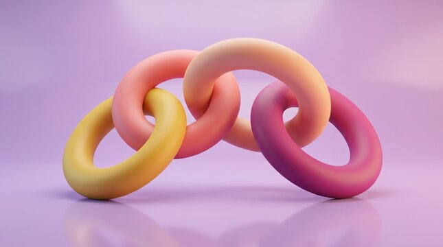 Interconnected toruses with soft luminescence on gradient background