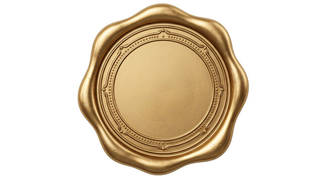 Gold wax seal with intricate embossing on isolated background