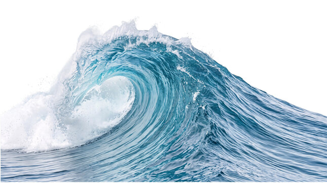 Powerful ocean wave breaking with white on isolated background