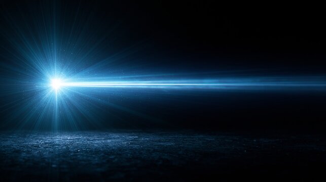 Bright blue laser beam in dark space