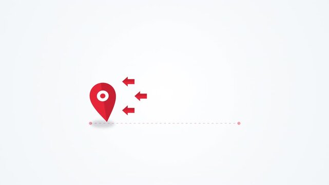 Localization mark red map pin icons with motion arrows on white