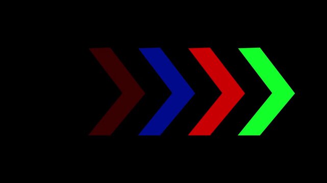 Multicolored chevron arrows in a line pointing right on black background
