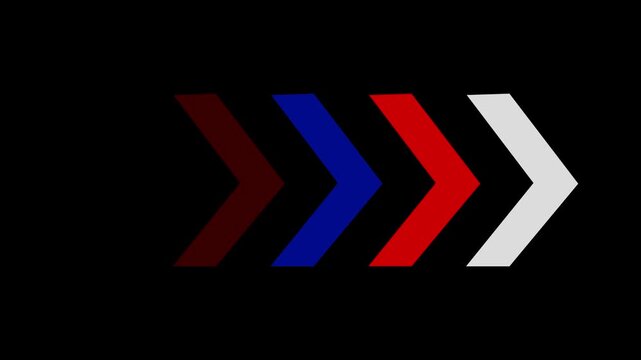 Horizontal row of colorful directional arrows on solid black background five