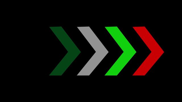 Five colorful chevron pointer arrows arranged horizontally on black background