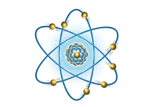 Atom model with electron orbits illustration