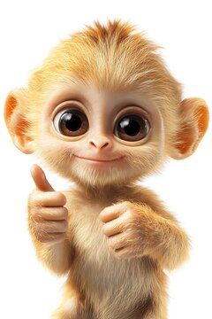 Smiling monkey chimpanzee, gorila, giving a thumbs up with an expressive friendly face; digital illustration for a T-shirt print and decorative use on tote bags, fabric accessories, cushion covers 