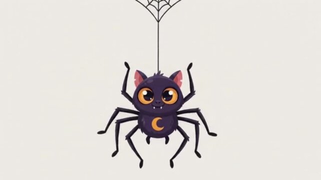Cute Halloween Spider Cartoon Animation on White Background