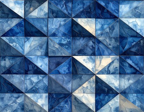 Seamless pattern of interlocking hishi-datami tiled diamond grid in indigo-dyed washi paper