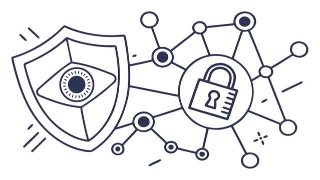 Cybersecurity and Network Protection Concept Vector with Shield and Padlock
