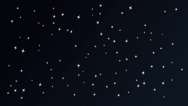 金色の小さな四芒星が濃紺の背景一面で輝きながら漂うキラキラのループアニメーション