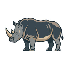 Fototapeta premium Sturdy Rhinoceros Flat Vector Illustration - Side Profile of a Wild African Rhino Icon Isolated on White Background for Wildlife and Conservation