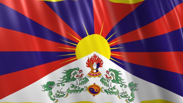 Realistic Waving Tibet Snow Lion Flag 4K Seamless Loop Motion Graphic