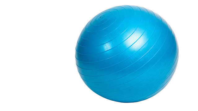 Blue plastic fitness stability ball exercise gymnastics gym equipment isolated on transparent background