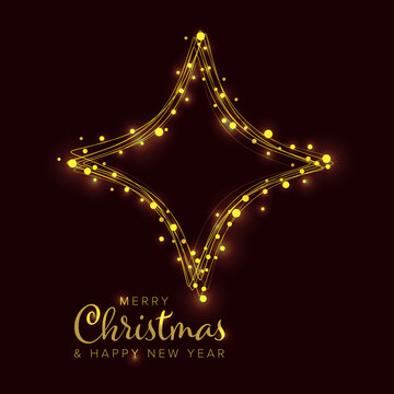 A festive Christmas background featuring a glowing golden star and holiday text. This elegant Christmas design includes light effects for a bright New Year celebration and joy.