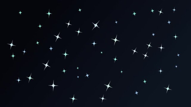 青緑と青の四芒星がゆっくり輝きながら漂う濃紺のキラキラ背景のループアニメーション