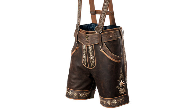 Traditional german Bavarian lederhosen leather shorts oktoberfest festival apparel isolated on transparent background