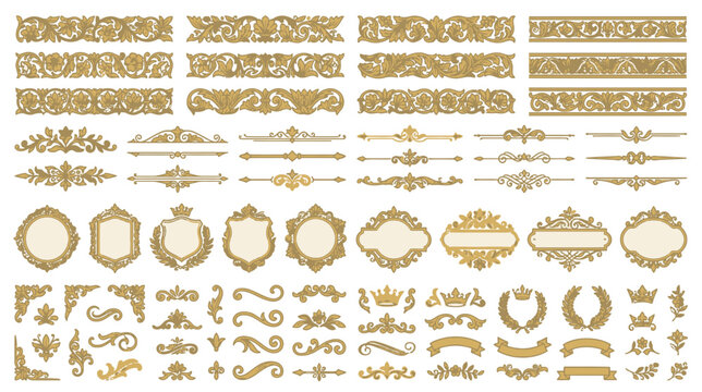 Elegant Gold Ornaments: Borders, Frames, Corners, and Flourishes