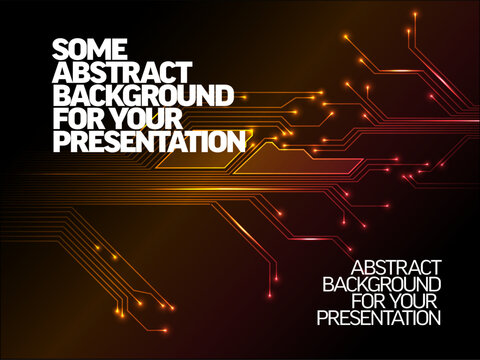 This abstract background features a glowing digital circuit board with orange lines. Use this high-tech abstract background for a professional technology presentation or wallpaper.
