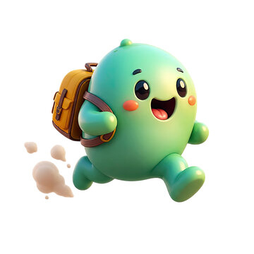 Cartoon Character with Backpack Running Joyfully