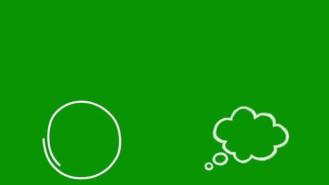 Beautiful white doodle animations drawn against green screen. This asset includes horizontal wind streak lines, cute flying angel wings, tight spiral circle, and fluffy thought bubble!