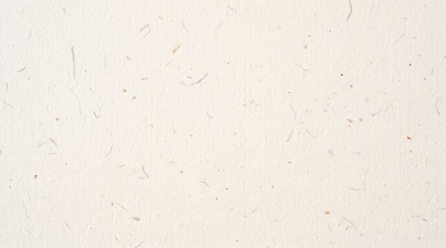 A detailed close up macro texture of off white ivory handmade paper surface with organic fibers and small brown specks in natural soft lighting