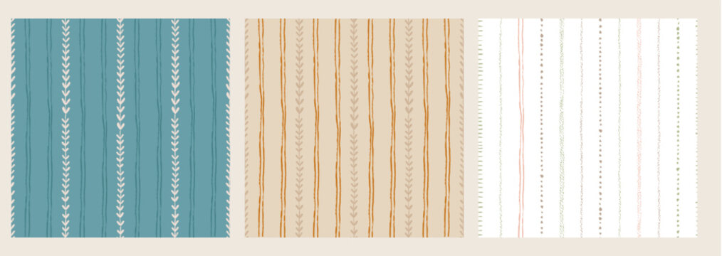 Stripe Seamless Pattern Set Hand Drawn Lines Rustic Vertical Stripes Texture Textile Wallpaper Vector Background