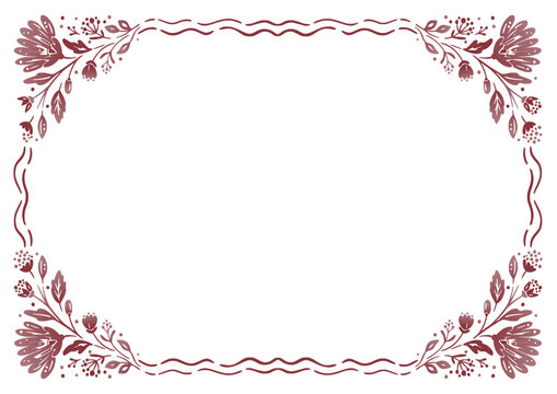 Floral Frame Page Border Botanical Wreath Flowers Leaves Blank Card Invitation Wedding Template Vector
