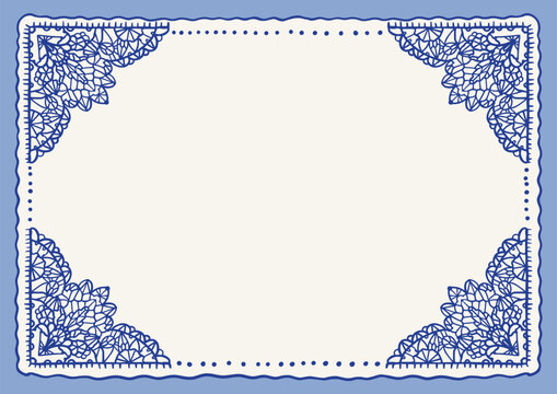 Lace Frame Page Border Corner Ornament Blue Vintage Blank Card Invitation Wedding Template Vector