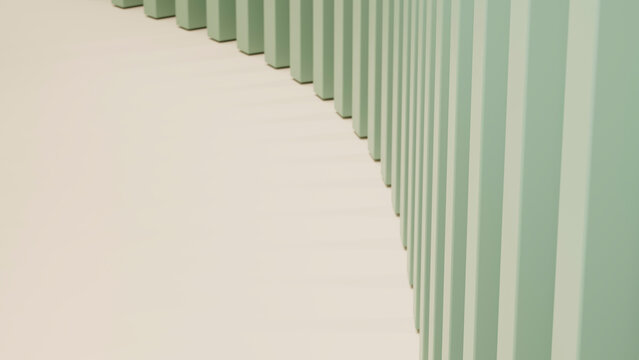 Vertical mint green columns casting shadows