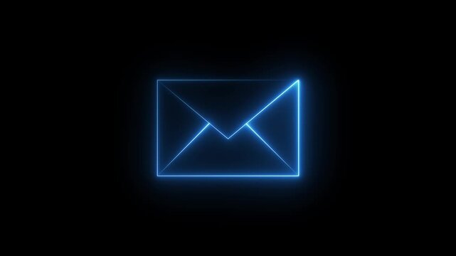 neon blue color message icon animation with black background. motion graphic of glowing neon message icon concept. motion graphic animation.