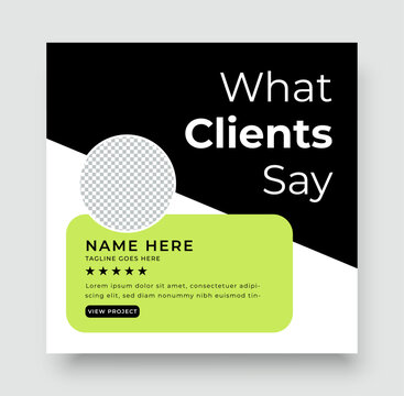 Client testimonial template with profile picture and rating for social media marketing