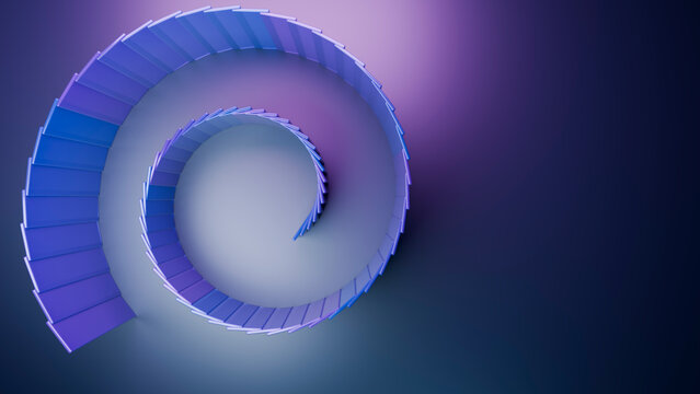 Modern blue and purple spiral staircase top view in interior