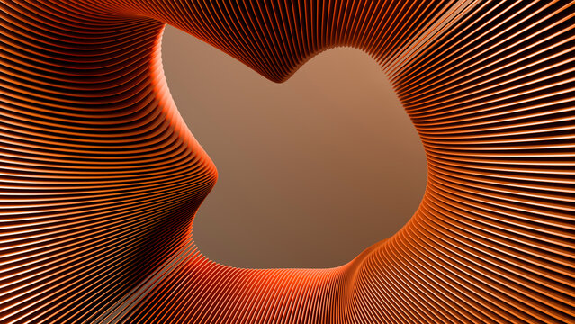 Abstract orange curved lines forming dynamic 3d wave pattern