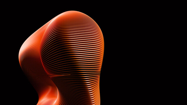 Abstract 3d orange striped curved shape with sinuous form