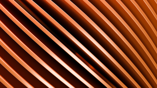 Orange curved metal stripes with abstract texture