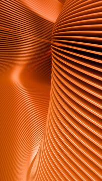 Curved orange ridged surface with abstract 3d pattern