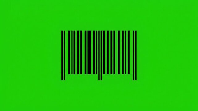 Barcode scanning animation video footage featuring black vertical lines on vibrant green background for digital shopping concept