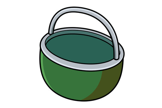 Green cartoon cooking pot with metallic bail handle vector clip art