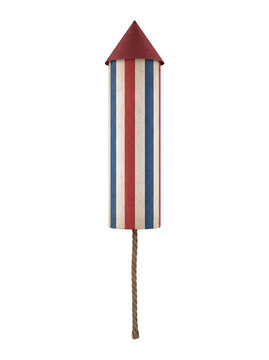 Retro firework rocket with patriotic stripes on transparent background