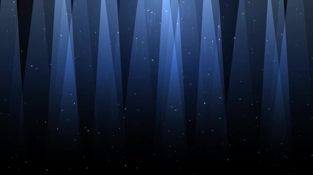 Abstract background featuring vertical blue light beams and floating particles in dark space