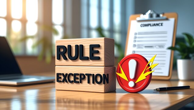 Wooden Blocks with Rule and Exception Text for Corporate Compliance Concept