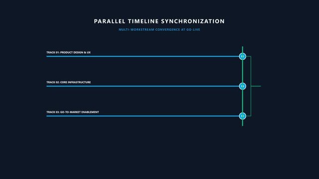 Parallel tracks sync animation aligning multi team timeline schedules