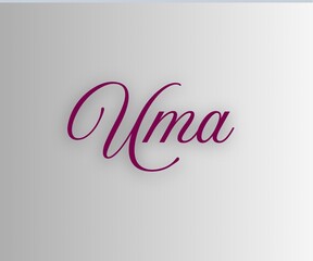 ​"Uma" elegant calligraphic cursive typography text on silver grey background with soft shadow © Koushik