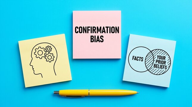 Confirmation bias illustration with sticky notes and pen