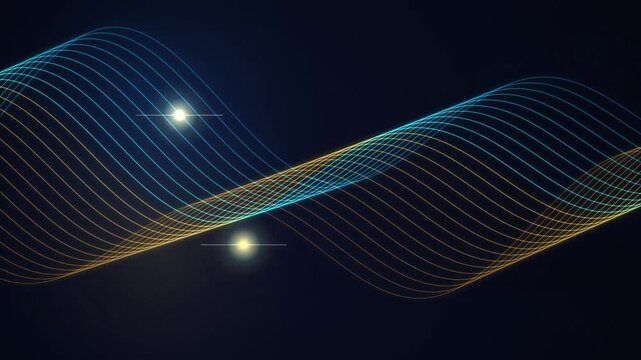 Abstract Glowing Sine Waves Animation with Blue and Orange Light Trails on Dark Background Motion Loo