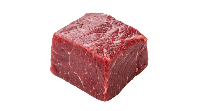 Single raw beef meat cube gourmet butcher grocery ingredient isolated on transparent background